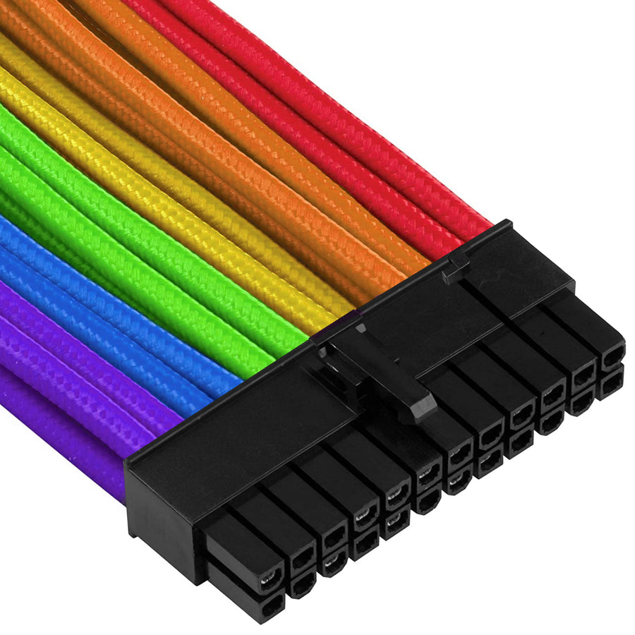 GGPC Gaming PC Braided Extension Cable Kit, (Rainbow, 40cm) Includes 1 x 20+4 Pin, 2 x 6+2 Pin, 1 x 4+4 Pin Cables