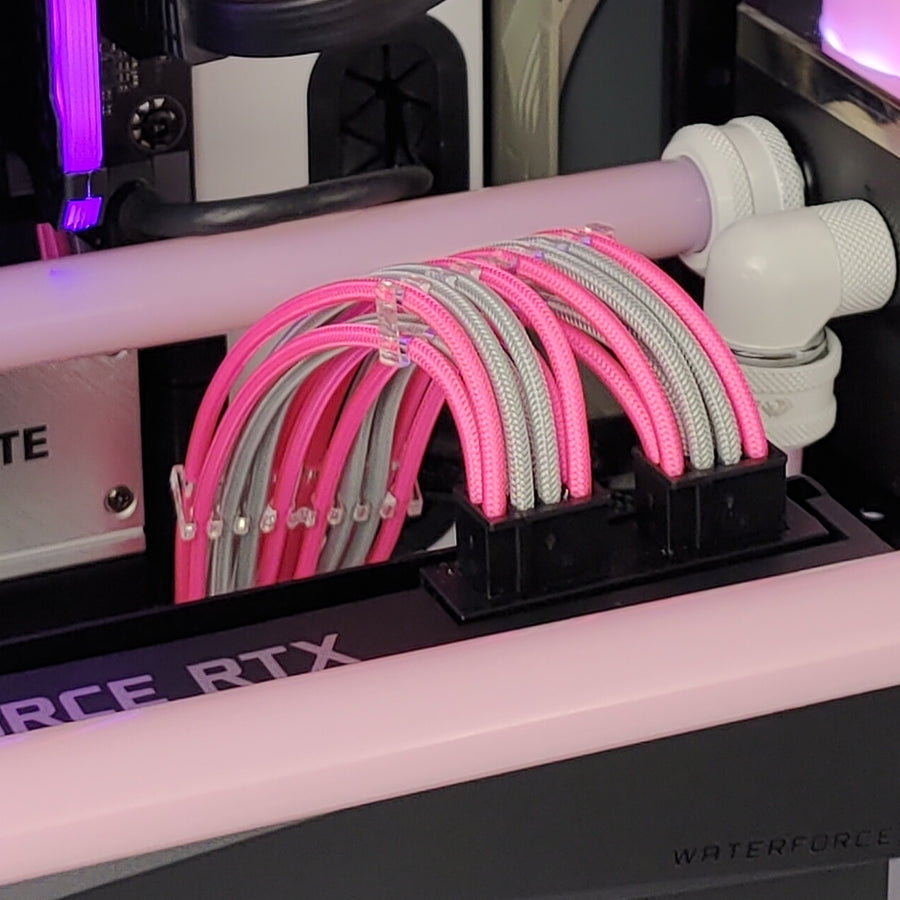 GGPC Braided Cable Kit Pack, (Grey & Pink, 40cm), Set of 5 Cables. Includes 1 x 20+4 Pin, 2 x 6+2 Pin, 2 x 4+4 Pin Extension Cables