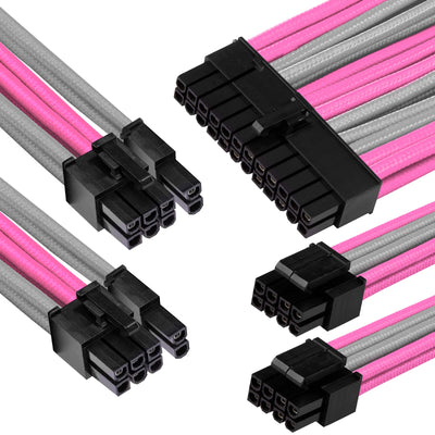 GGPC Braided Cable Kit Pack, (Grey & Pink, 40cm), Set of 5 Cables. Includes 1 x 20+4 Pin, 2 x 6+2 Pin, 2 x 4+4 Pin Extension Cables