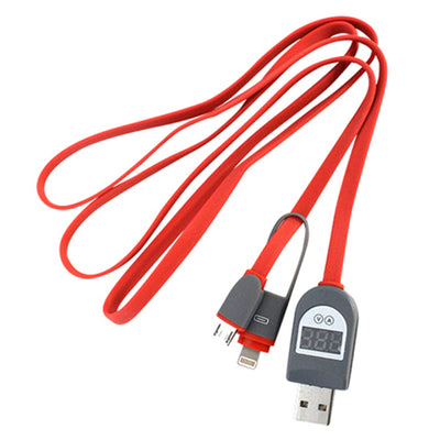 USB-M-L-RED - 2in1 USB zu MicroUSB oder iPhone Lightning Kabel mit LCD