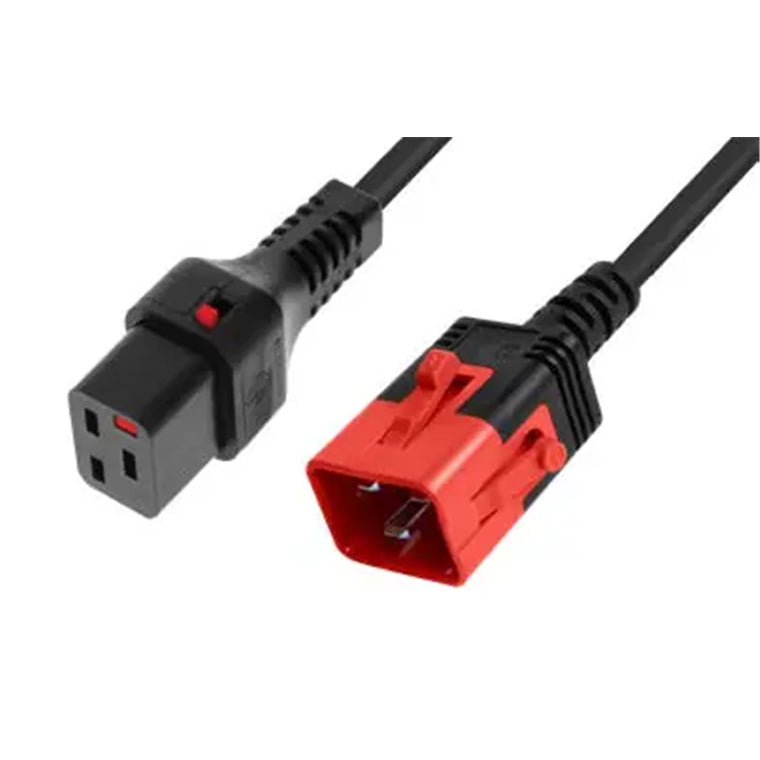 CM2KK200 - 16A C20 Kaltgerätestecker auf 16A C19 IEC-Lock Buchse an 2m 1,5mm2 schwarzem Kabel