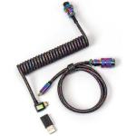 KEYC-CAB-7 - Keychron Spiralkabel mit Aviation-Stecker – gewinkelt Regenbogenbeschichtet Schwarz