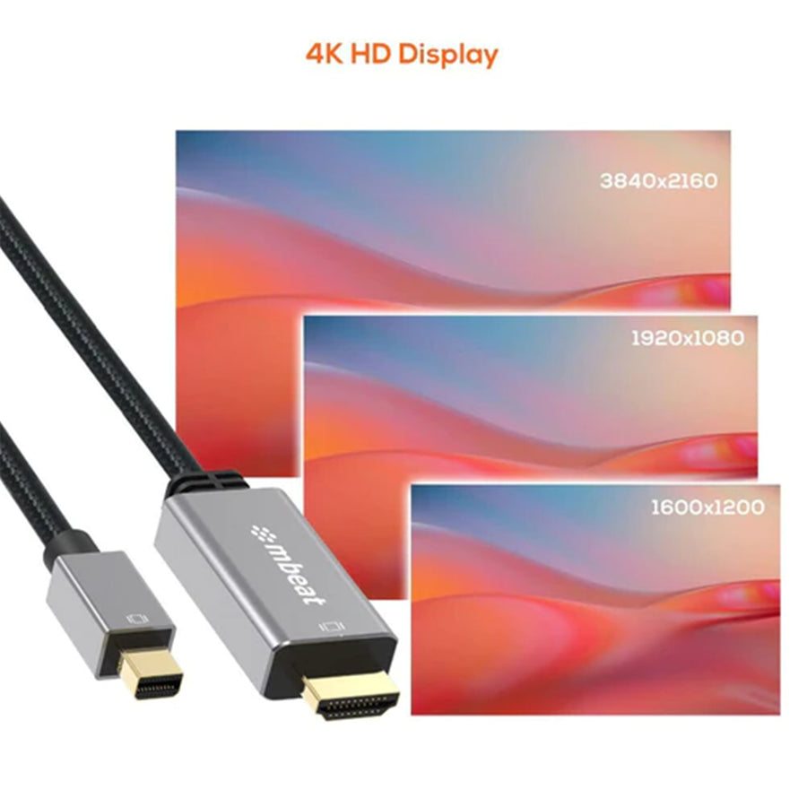 MB-XCB-MNDHDM18 - Mbeat Tough Link 1.8m Mini DisplayPort to HDMI Cable - Space Grey