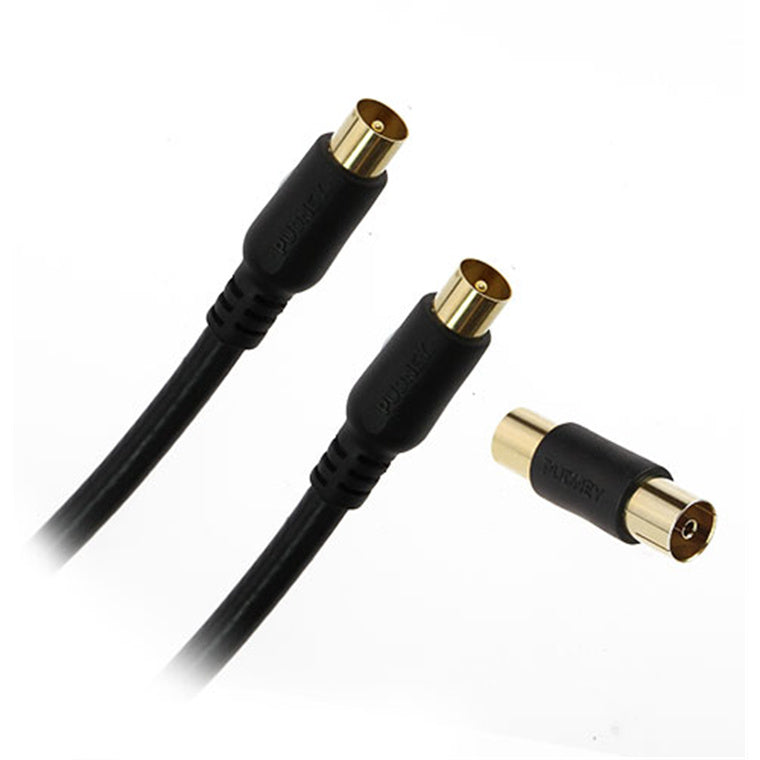 Pudney Home P3101 – Pudney Koaxialstecker auf Koaxialstecker Antennenkabel mit Buchsenadapter, 1 Meter – Schwarz