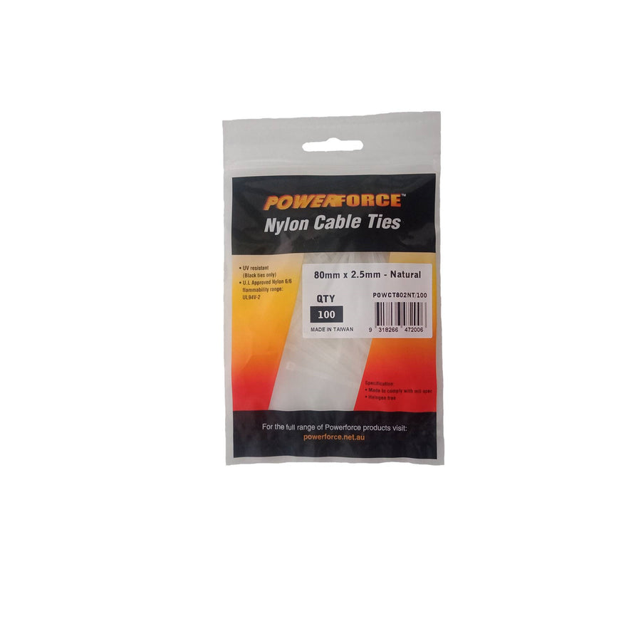 POWERFORCE POWCT802NT-100 - 2.5 x 80mm Natural Cable Ties Pack of 100 8kgs Tensile Strength