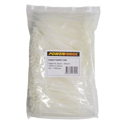 POWERFORCE POWCT1503NT-1000 - 3,6 x 150mm Natürliche Kabelbinder Packung mit 1000 Stück 18kg Zugfestigkeit