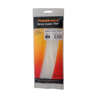 POWERFORCE POWCT2002NT-100 - 2.8 x 200mm Natural Cable Ties Pack of 100 8kgs Tensile Strength