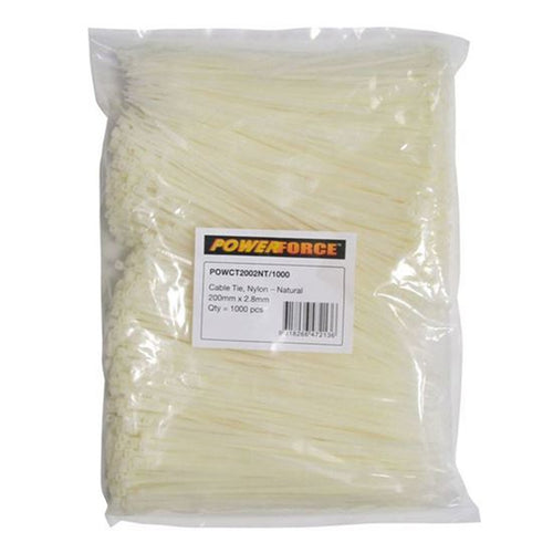 POWERFORCE POWCT2002NT-1000 - 2.8 x 200mm Natural Cable Ties Pack of 1000 8kgs Tensile Strength