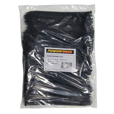 Powerforce POWCT2002BK-1000 UV Resistant - Nylon 6/6 Cable Tie - 200mm x 2.8mm - Black - 1000 Pack Indoor / Outdoor - UL 94V-2 Flammability Rating - MIL-S-23190E Tensile Strength - Carbonate A