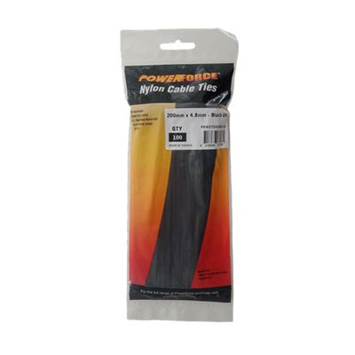 Powerforce  POWCT2004BK-100 UV Resistant - Nylon 6/6 Cable Tie - 200mm x 4.8mm - Black - 100 Pack