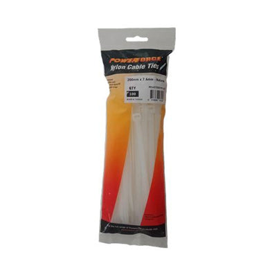 POWERFORCE POWCT2007NT-100 - 7.6 x 200mm Natural Cable Ties Pack of 100 55kgs Tensile Strength