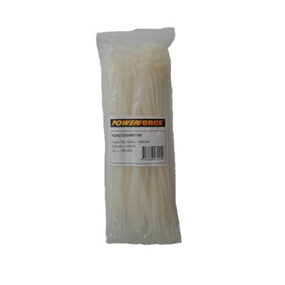 POWERFORCE 4.8 x 250mm Natural Cable Ties Pack of 100 22kgs Tensile Strength