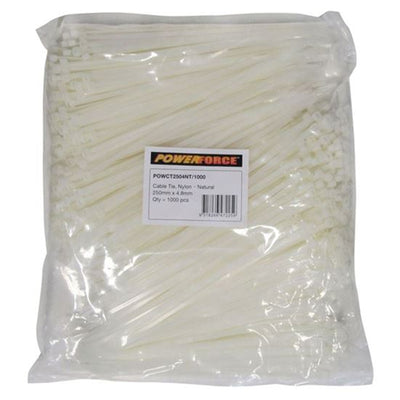 POWERFORCE POWCT2504NT-1000 - 4.8 x 250mm Natural Cable Ties Pack of 1000 22kgs Tensile Strength