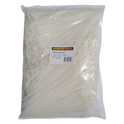 Powerforce POWCT2807NT-1000 Standard - Nylon 6/6 Cable Tie - 280mm x 7.6mm - Natural - 1000 Pack Indoor - UL 94V-2 Flammability Rating - MIL-S-23190E Tensile Strength