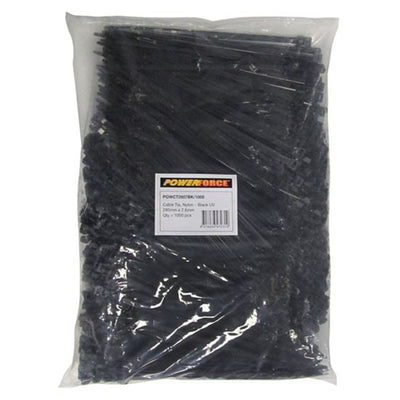 POWERFORCE POWCT2807BK-1000 - 7,6 x 280mm Schwarze UV-Kabelbinder Packung à 1000 Stück 55kg Zugfestigkeit