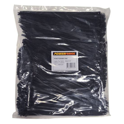 POWERFORCE POWCT3004BK-1000 - 4.8 x 300mm Black UV Cable Ties Pack of 1000 22kgs Tensile Strength