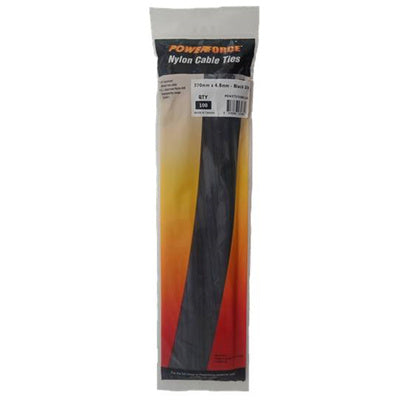 POWERFORCE POWCT3704BK-100 - 4.8 x 370mm Black UV Cable Ties Pack of 100 22kgs Tensile Strength