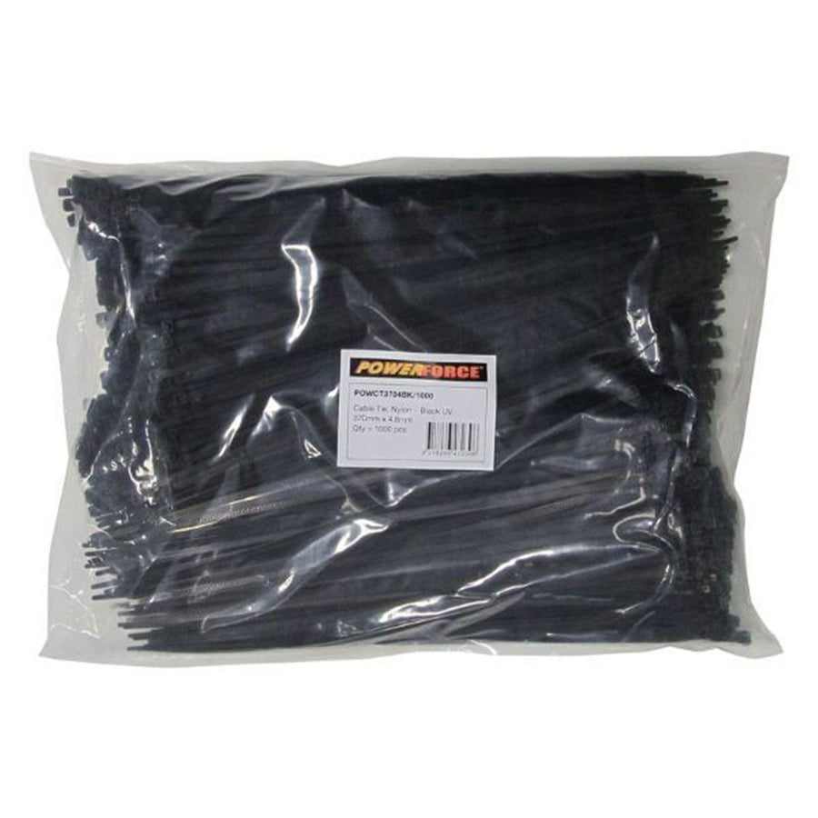 Powerforce  POWCT3704BK-1000 UV Resistant - Nylon 6/6 Cable Tie - 370mm x 4.8mm - Black - 1000 Pack