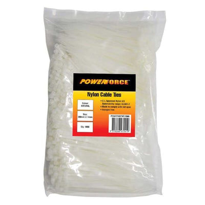 Powerforce POWCT3807NT-1000 Standard - Nylon 6/6 Cable Tie - 380mm x 7.6mm - Natural - 1000 Pack Indoor - UL 94V-2 Flammability Rating - MIL-S-23190E Tensile Strength