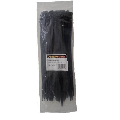 Powerforce  POWCT3807BK-100 UV Resistant - Nylon 6/6 Cable Tie - 380mm x 7.6mm - Black - 100 Pack