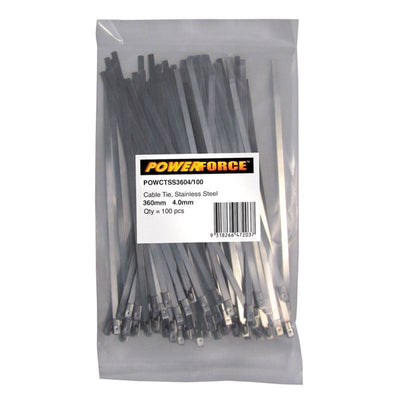 POWERFORCE POWCTSS3604-100 - 4,6 x 360mm Kabelbinder aus Edelstahl 316L, 100 Stück, 667N/68kg Zugfestigkeit
