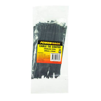 POWERFORCE POWCTSSC2004-100 - 4.6 x 200mm 316L Stainless Steel Cable Ties Pack of 100 667N/68kgs Tensile Strength