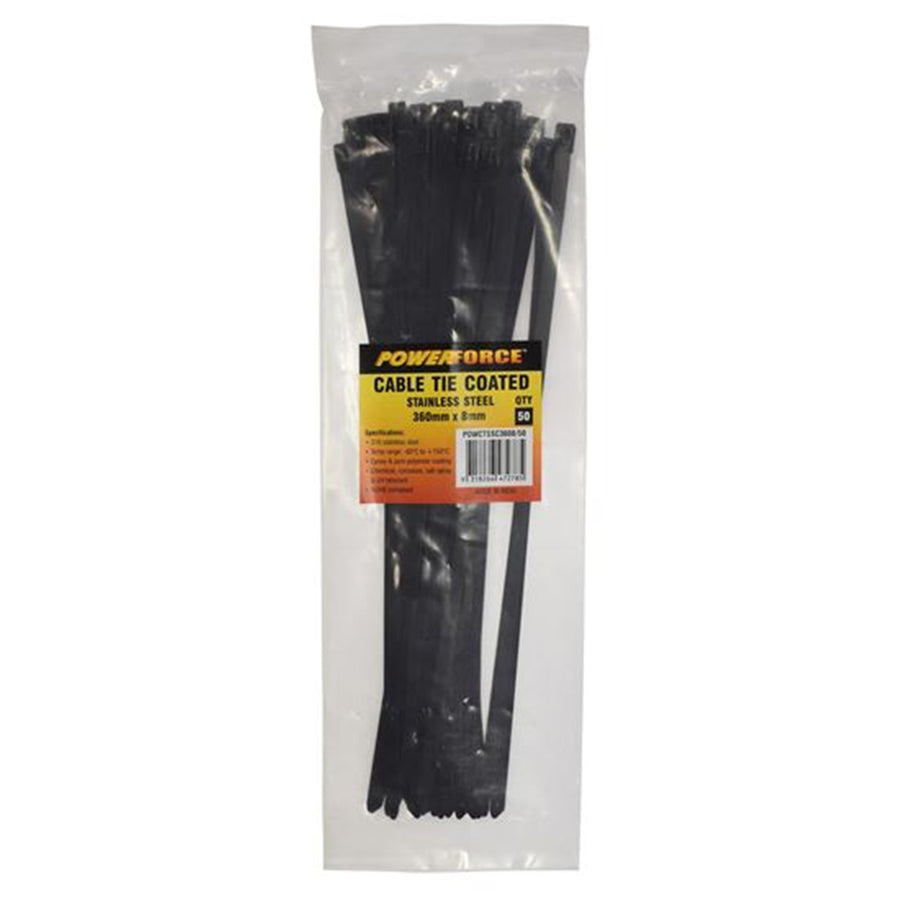 POWERFORCE POWCTSSC3608-50 - 8 x 360mm 316L Stainless Steel Cable Ties Pack of 50 1335N/136kgs Tensile Strength