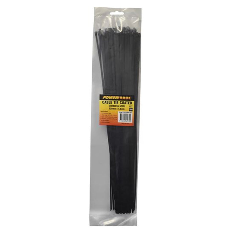 POWERFORCE POWCTSSC5204-100 - 4.6 x 520mm 316L Stainless Steel Cable Ties Pack of 100 667N/68kgs Tensile Strength
