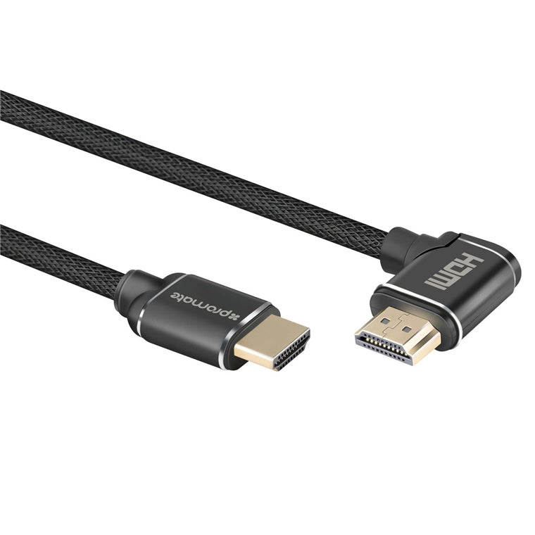 Promate PROLINK4K1-150 - 1.5m 4K HDMI cable. Right Angle 4K Ultra HD. 24K Gold plated connectors.