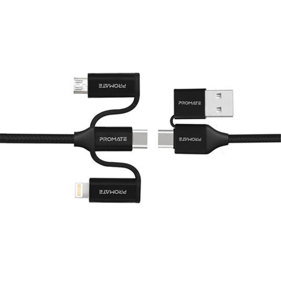 Promate PENTAPOWER-BLK - 6-in-1 Hybrid 1.2m Multi Connector Cable for Charging & Data Transfer. 60W PD