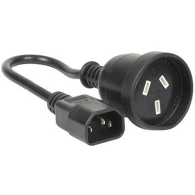 RackPower CM1CN030 - 10A C14 IEC plug to 10A 3 pin socket on 0.3m 0.75mm2 Black lead
