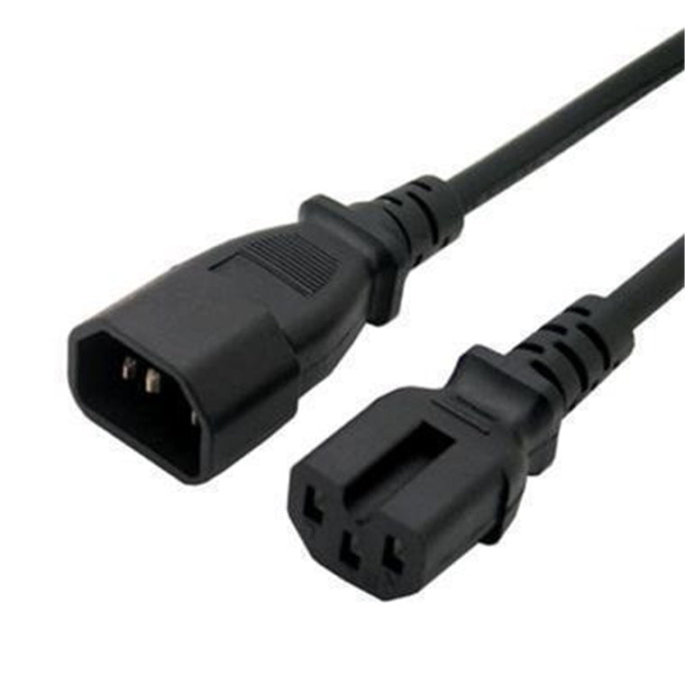 RackPower CM1CH200 - 10A C14 IEC-Stecker auf 10A C15 IEC 120 Grad Hochtemperatur-Buchse an 2m 1mm² schwarzem Gummikabel
