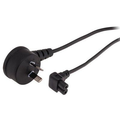 RackPower CM0NF200-PTSB - 10A 2pin top entry plug to C7 IEC Figure 8 angled socket on 2m 0.75mm2 Black lead