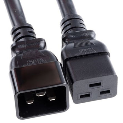 RackPower CM2CC040-21 - 16A C20 IEC plug to 10A C13 IEC socket on 0.4m 1.5mm2 Black lead