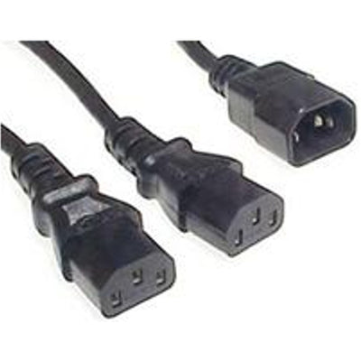 RackPower CM0CCC100 - Y Lead: 10A C14 IEC plug  to 2x 10A C13 IEC sockets,  total length 1m 0.75mm2 Black lead