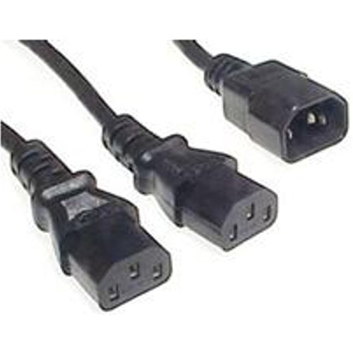 RackPower CM0CCC100 - Y Lead: 10A C14 IEC plug  to 2x 10A C13 IEC sockets,  total length 1m 0.75mm2 Black lead