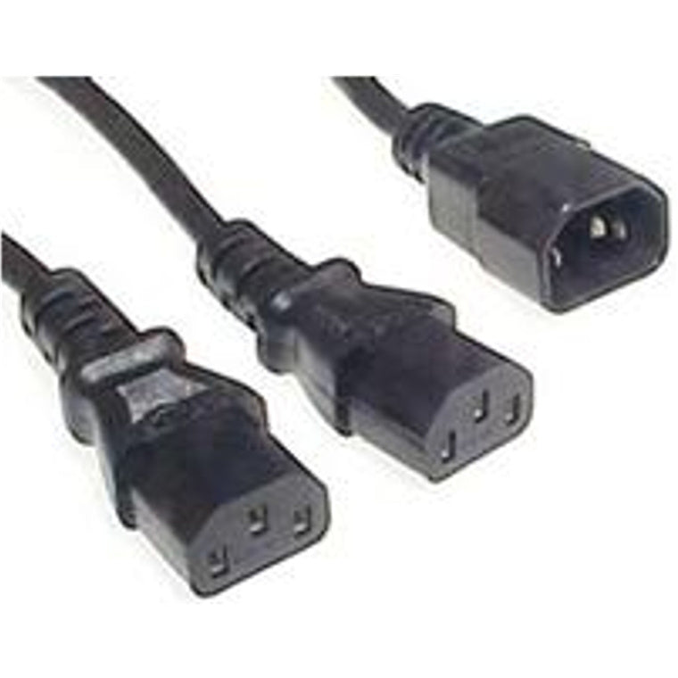 RackPower CM0CCC100 - Y-Kabel: 10A C14 IEC Stecker auf 2x 10A C13 IEC Buchsen, Gesamtlänge 1m 0.75mm2 Schwarzes Kabel
