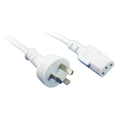 RackPower CM0NC100W - 10A 3 pin plug to 10A C13 IEC socket on 1m 0.75mm2 White lead
