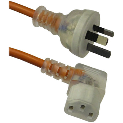 RackPower CM0NC200M-SL - 10A 3 pin Clear plug to 10A C13 IEC Clear left angled socket on 2m 0.75mm2 Orange lead