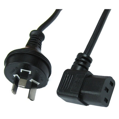 RackPower CM0NC200-SR - 10A 3 pin plug to 10A C13 IEC right hand angled socket on 2m 0.75mm2 Black lead