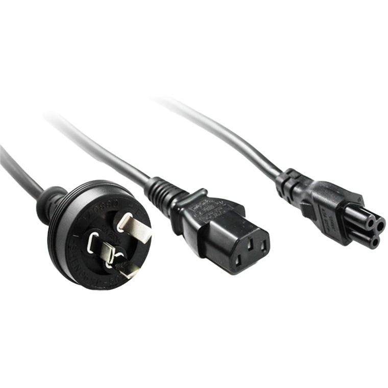 RackPower CM0NCL200 - Y lead: 10A 3 pin plug to 10A C13 IEC + Clover C5 IEC sockets on 2m Black lead/s