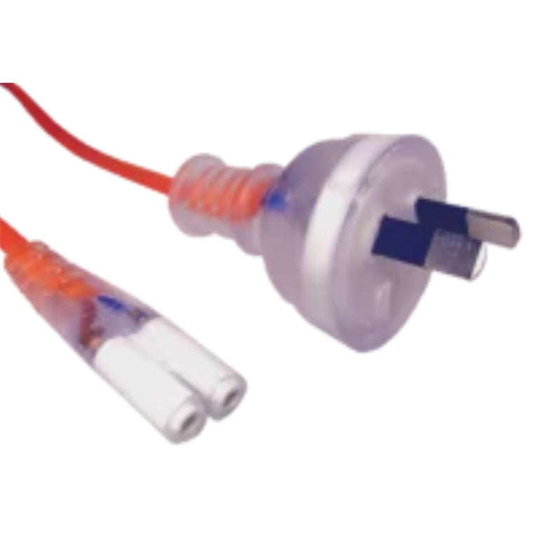 RackPower CM0NF100M - 10A 2 pin plug to C7 IEC Figure 8 socket on 1m 0.75mm2 Orange lead.