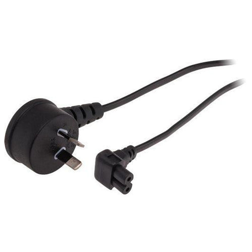 RackPower CM0NF100-PTSB - 10A 2 pin top entry plug to  C7 IEC Figure 8 angled socket on 1m 0.75mm2 Black lead