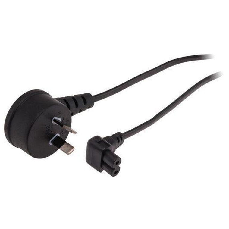 RackPower CM0NF100-PTSB - 10A 2 pin top entry plug to  C7 IEC Figure 8 angled socket on 1m 0.75mm2 Black lead