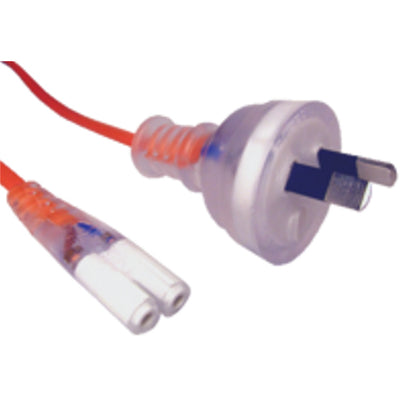 RackPower CM0NF200M - 10A 2 pin Clear plug to C7 IEC Figure 8 Clear socket on 2m 0.75mm2 Orange lead.