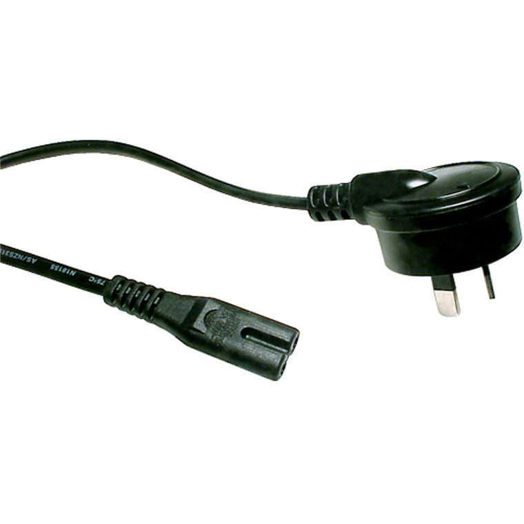 RackPower CM0NF200 - 10A 2 pin plug to C7 IEC Figure 8 socket on 2m 0.75mm2 Black lead