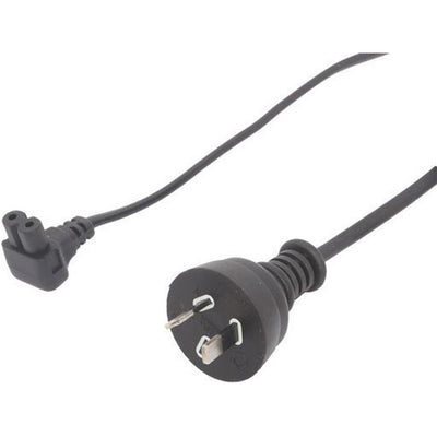 RackPower CM0NF200-SB - 10A 2 pin plug to C7 IEC Figure 8 angled socket on 2m 0.75mm2 Black lead