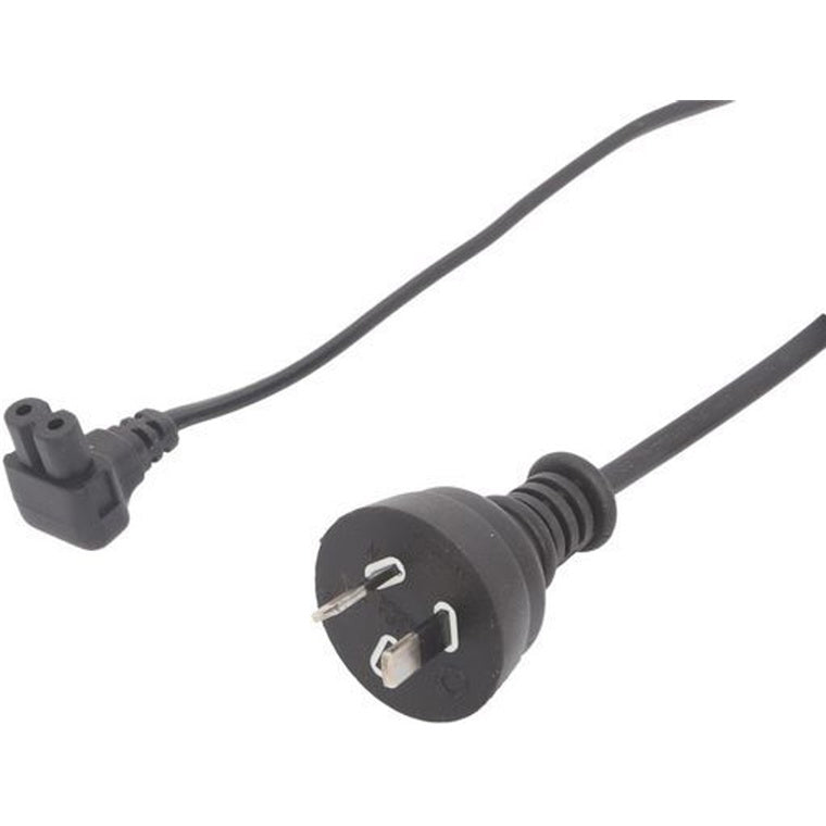 RackPower CM0NF200-SB - 10A 2 pin plug to C7 IEC Figure 8 angled socket on 2m 0.75mm2 Black lead