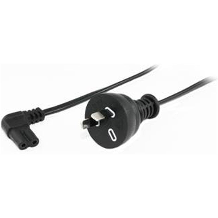 RackPower CM0NF200-SS – 10A 2-poliger Stecker auf C7 IEC-Kleeblattbuchse seitlicher Eingang an 2m 0,75mm2 schwarzem Kabel