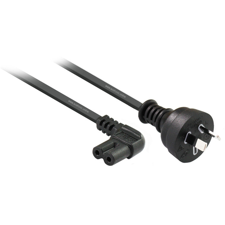 RackPower CM0NF200-SS – 10A 2-poliger Stecker auf C7 IEC-Kleeblattbuchse seitlicher Eingang an 2m 0,75mm2 schwarzem Kabel